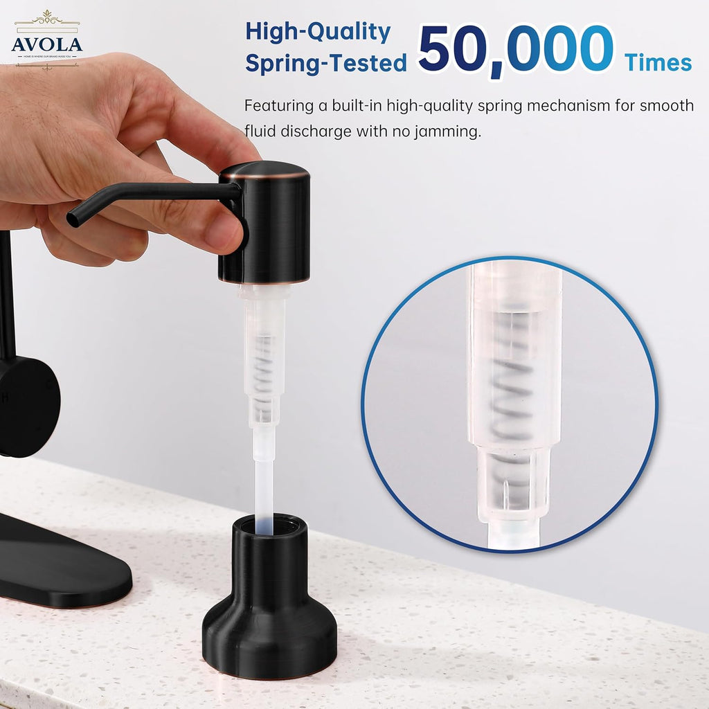 Built in Soap Dispenser for Kitchen Sink,Stainless Steel Pump Head Long Spout with 17Oz PET Food Safe Material Soap Bottle, Oil Rubber Bronze Finish Sink Kitchen Soap Dispenser Refill from the Top