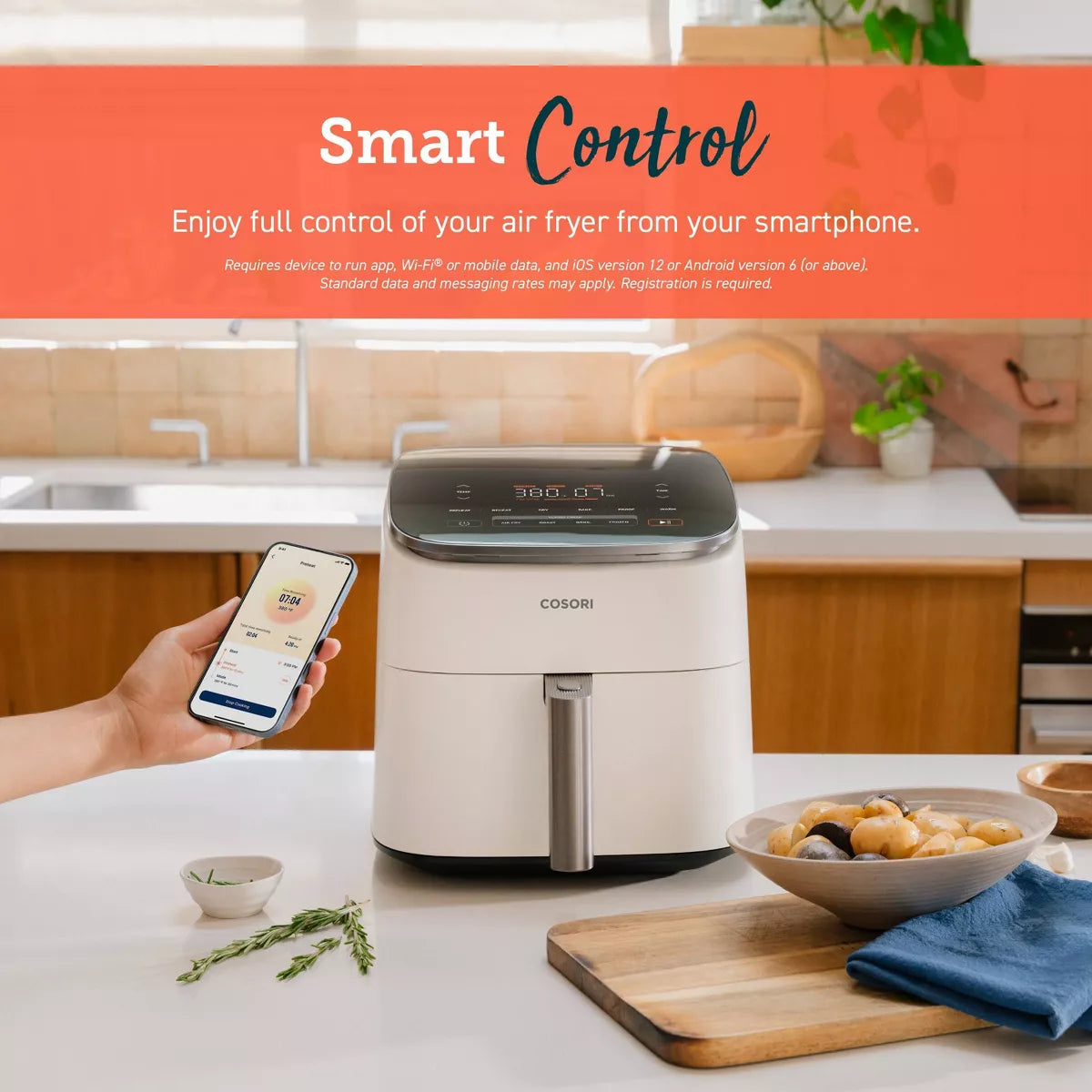 Cosori 6Qt Turboblaze Smart Air Fryer Cream