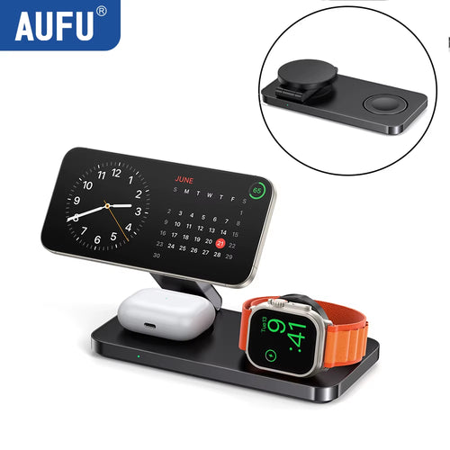 Foldable Magnetic Wireless Charging Station 3 in 1 Fast Charging Dock Station for Magsafe for Iphone 17 Apple Watch Airpods