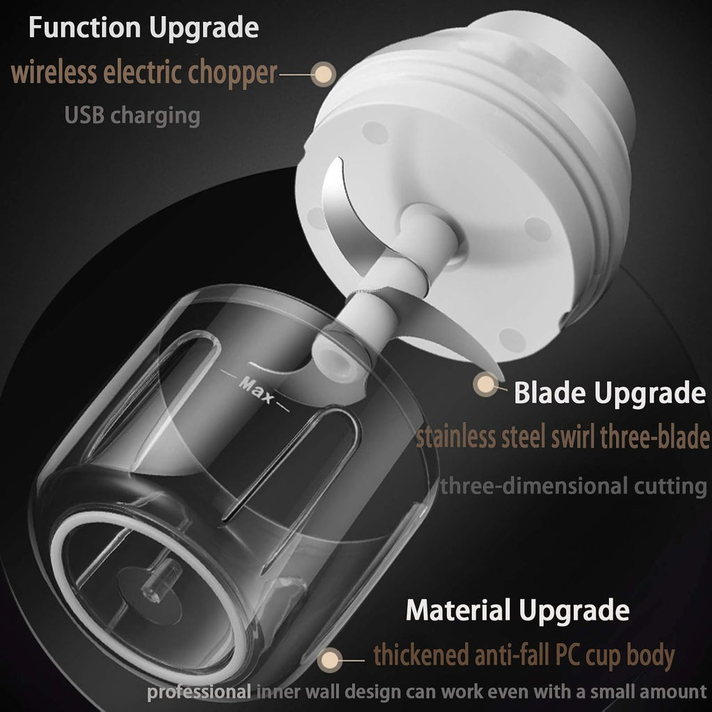 Electric Mini Food Chopper,250Ml Portable Garlic Chopper with USB Charging Function, Mini Food Slicer for Onion Vegetables Chili Ginger Meat Nuts Fruits Salad (White)