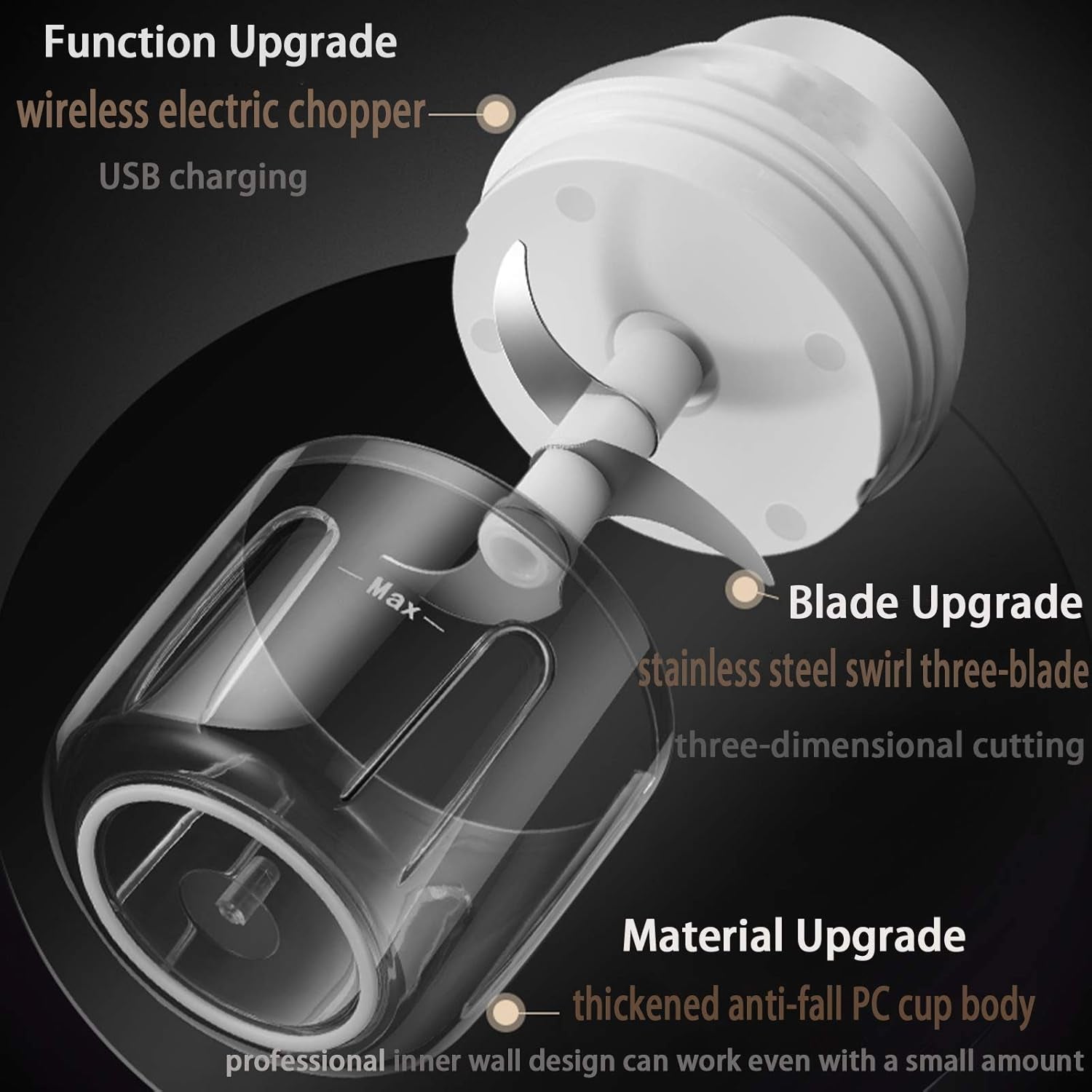 Electric Mini Food Chopper,250Ml Portable Garlic Chopper with USB Charging Function, Mini Food Slicer for Onion Vegetables Chili Ginger Meat Nuts Fruits Salad (White)