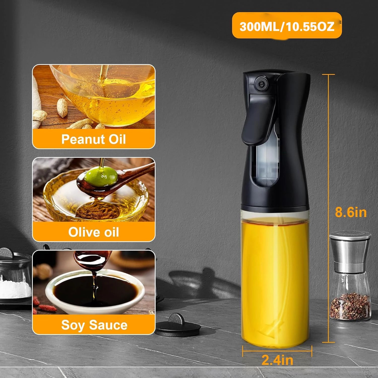 Olive Oil Mister Spray Bottle for Cooking - Cooking Oil Spray Bottle Air Fryer Accessories - Refillable Glass Dispenser