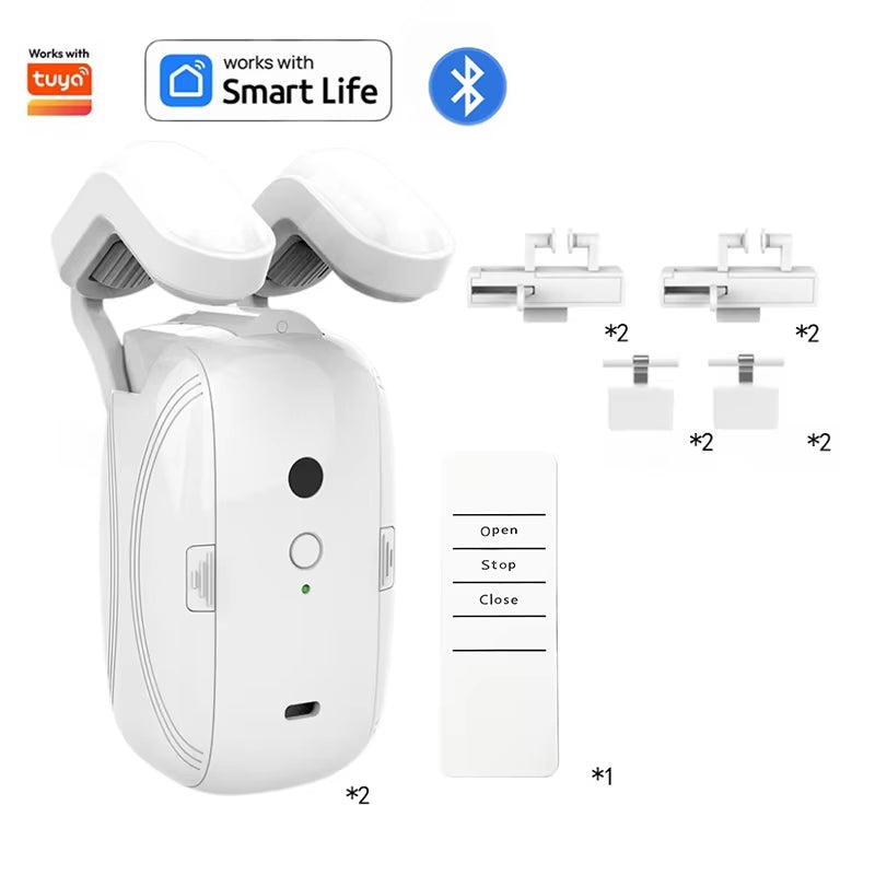 Smart Automatic Curtain Opener, Remote Control with App/Timer/Voice, with T/U/Rome Rod ,Wifi Bluetooth Automatic Light Sensor