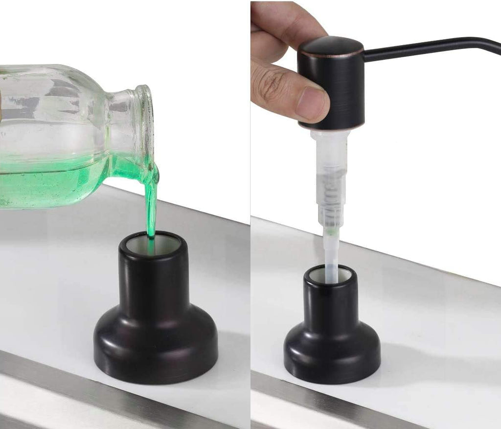 Built in Soap Dispenser for Kitchen Sink,Stainless Steel Pump Head Long Spout with 17Oz PET Food Safe Material Soap Bottle, Oil Rubber Bronze Finish Sink Kitchen Soap Dispenser Refill from the Top