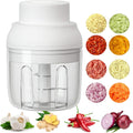 Electric Mini Food Chopper,250Ml Portable Garlic Chopper with USB Charging Function, Mini Food Slicer for Onion Vegetables Chili Ginger Meat Nuts Fruits Salad (White)