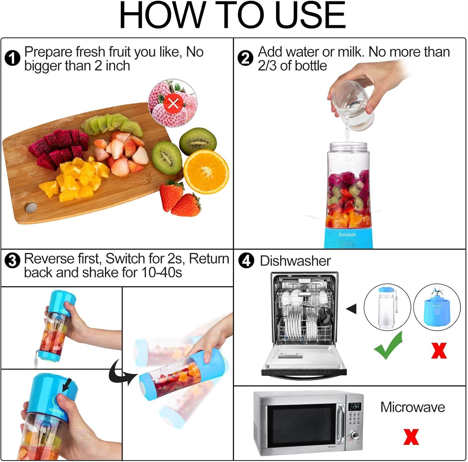 Portable Blender, Personal Blender 14 OZ Smoothie Maker Blender, Personal Smoothie Mixer, Usb Rechargeble Baby Milkshake Mixing with Six Blades, Blue