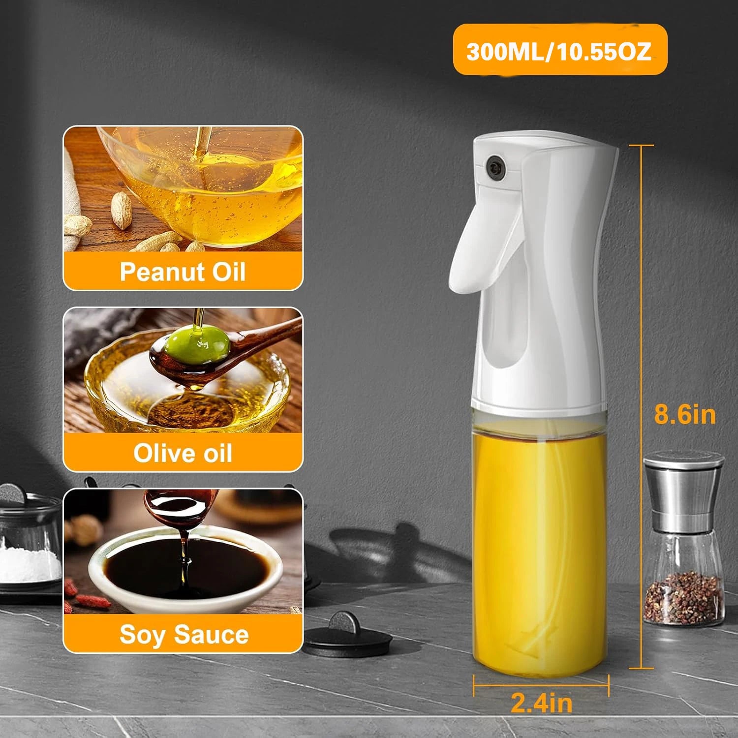 Olive Oil Mister Spray Bottle for Cooking - Cooking Oil Spray Bottle Air Fryer Accessories - Refillable Glass Dispenser