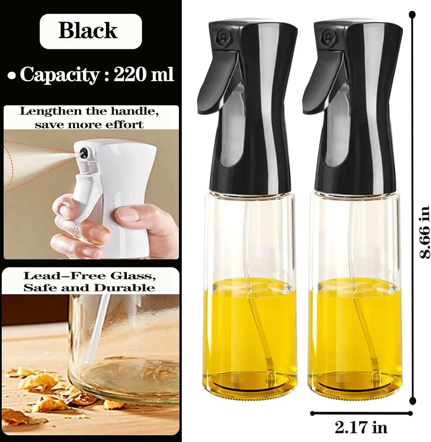 Olive Oil Mister Spray Bottle for Cooking - Cooking Oil Spray Bottle Air Fryer Accessories - Refillable Glass Dispenser
