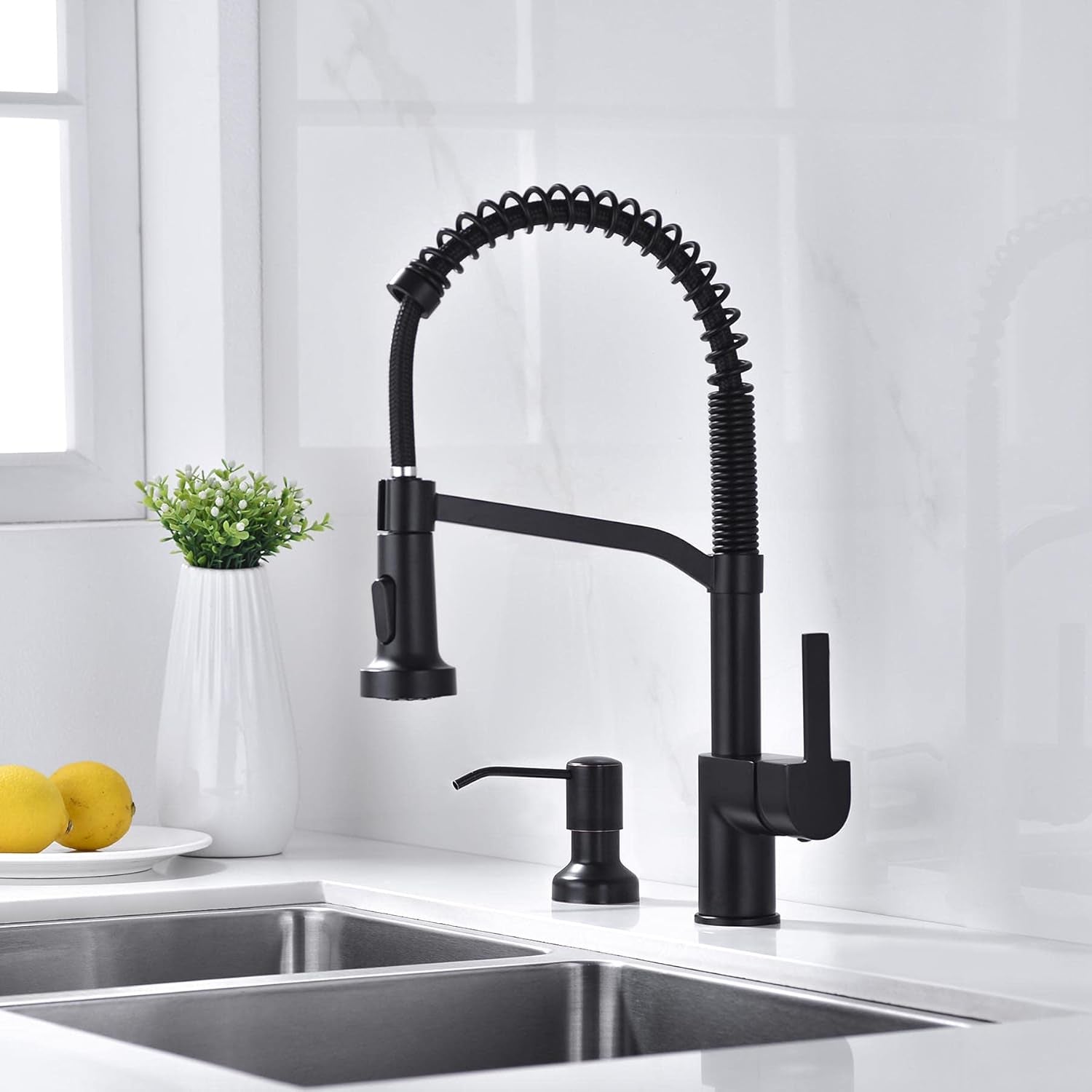 Built in Soap Dispenser for Kitchen Sink,Stainless Steel Pump Head Long Spout with 17Oz PET Food Safe Material Soap Bottle, Oil Rubber Bronze Finish Sink Kitchen Soap Dispenser Refill from the Top