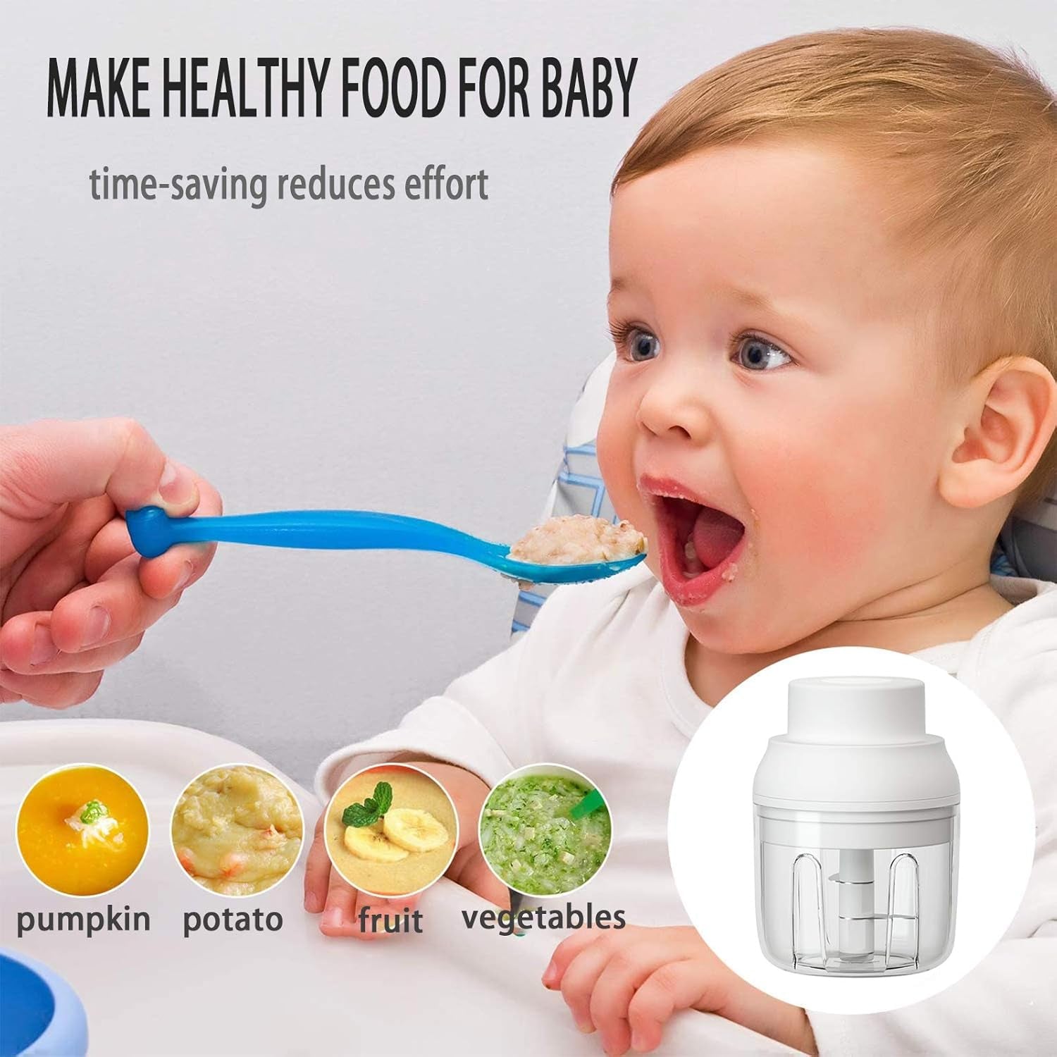 Electric Mini Food Chopper,250Ml Portable Garlic Chopper with USB Charging Function, Mini Food Slicer for Onion Vegetables Chili Ginger Meat Nuts Fruits Salad (White)