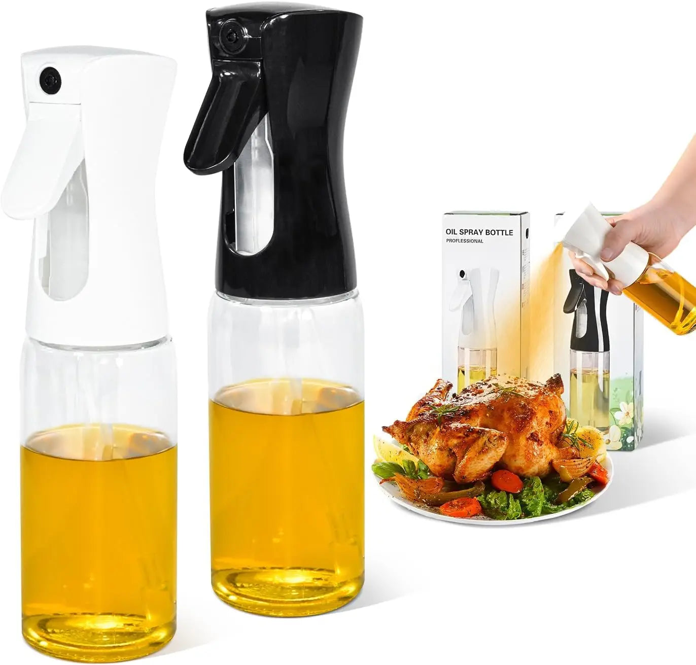 Olive Oil Mister Spray Bottle for Cooking - Cooking Oil Spray Bottle Air Fryer Accessories - Refillable Glass Dispenser