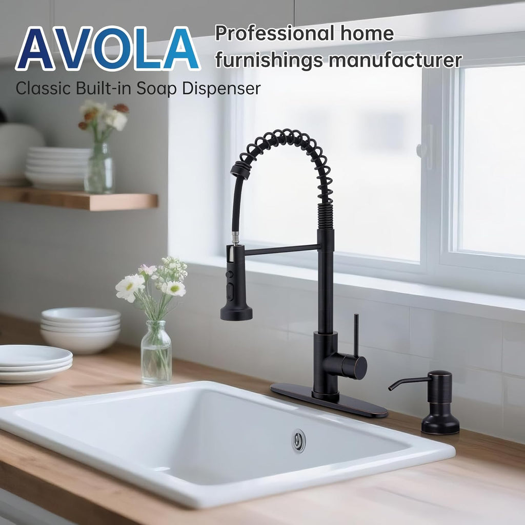 Built in Soap Dispenser for Kitchen Sink,Stainless Steel Pump Head Long Spout with 17Oz PET Food Safe Material Soap Bottle, Oil Rubber Bronze Finish Sink Kitchen Soap Dispenser Refill from the Top